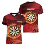Personalised Darts New Zealand Women V-Neck T-Shirt Silver Fern Red Color