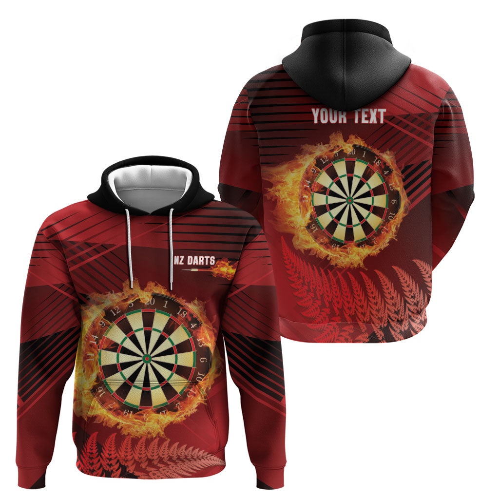 Personalised Darts New Zealand Zip Hoodie Silver Fern Red Color
