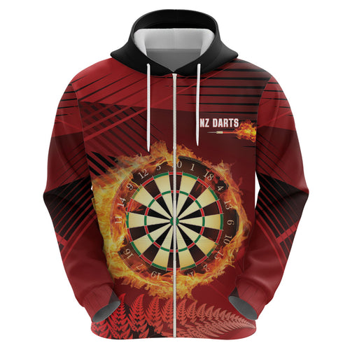 Personalised Darts New Zealand Zip Hoodie Silver Fern Red Color
