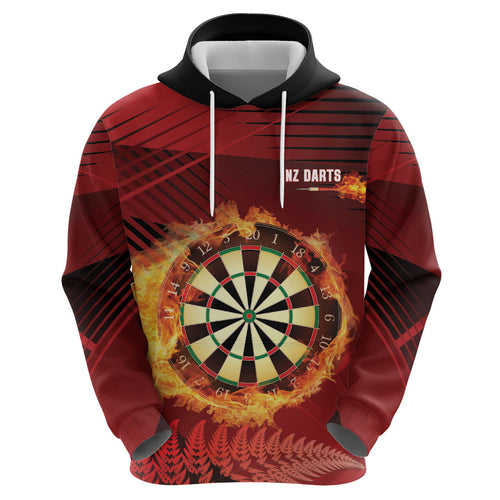 Personalised Darts New Zealand Zip Hoodie Silver Fern Red Color