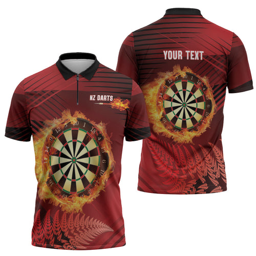 Personalised Darts New Zealand Zipper Polo Shirt Silver Fern Red Color