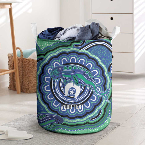 Torres Strait Islander Flag Day Personalised Laundry Basket Dhari Dugongs Sea Cows Aboriginal Art