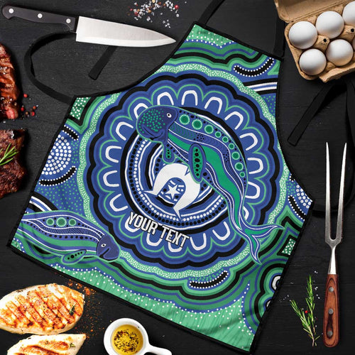 Torres Strait Islander Flag Day Personalised Apron Dhari Dugongs Sea Cows Aboriginal Art