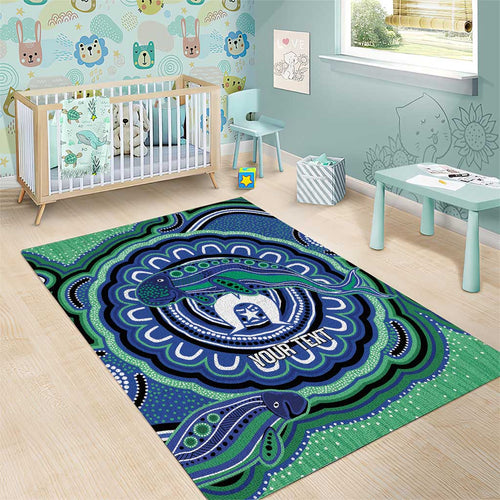 Torres Strait Islander Flag Day Personalised Area Rug Dhari Dugongs Sea Cows Aboriginal Art