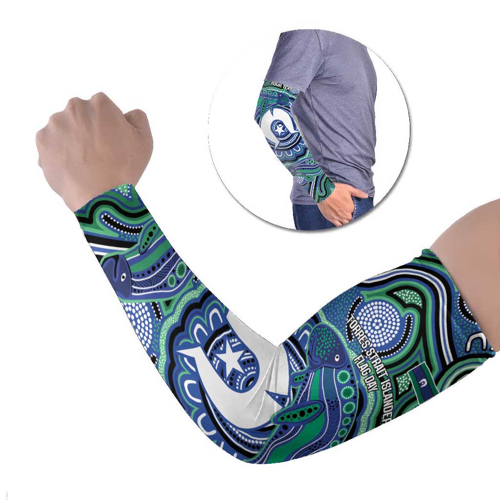 Torres Strait Islander Flag Day Personalised Arm Sleeves Dhari Dugongs Sea Cows Aboriginal Art