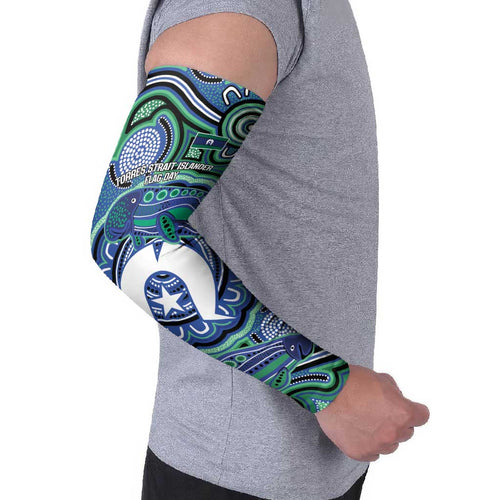 Torres Strait Islander Flag Day Personalised Arm Sleeves Dhari Dugongs Sea Cows Aboriginal Art