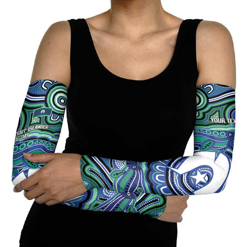 Torres Strait Islander Flag Day Personalised Arm Sleeves Dhari Dugongs Sea Cows Aboriginal Art
