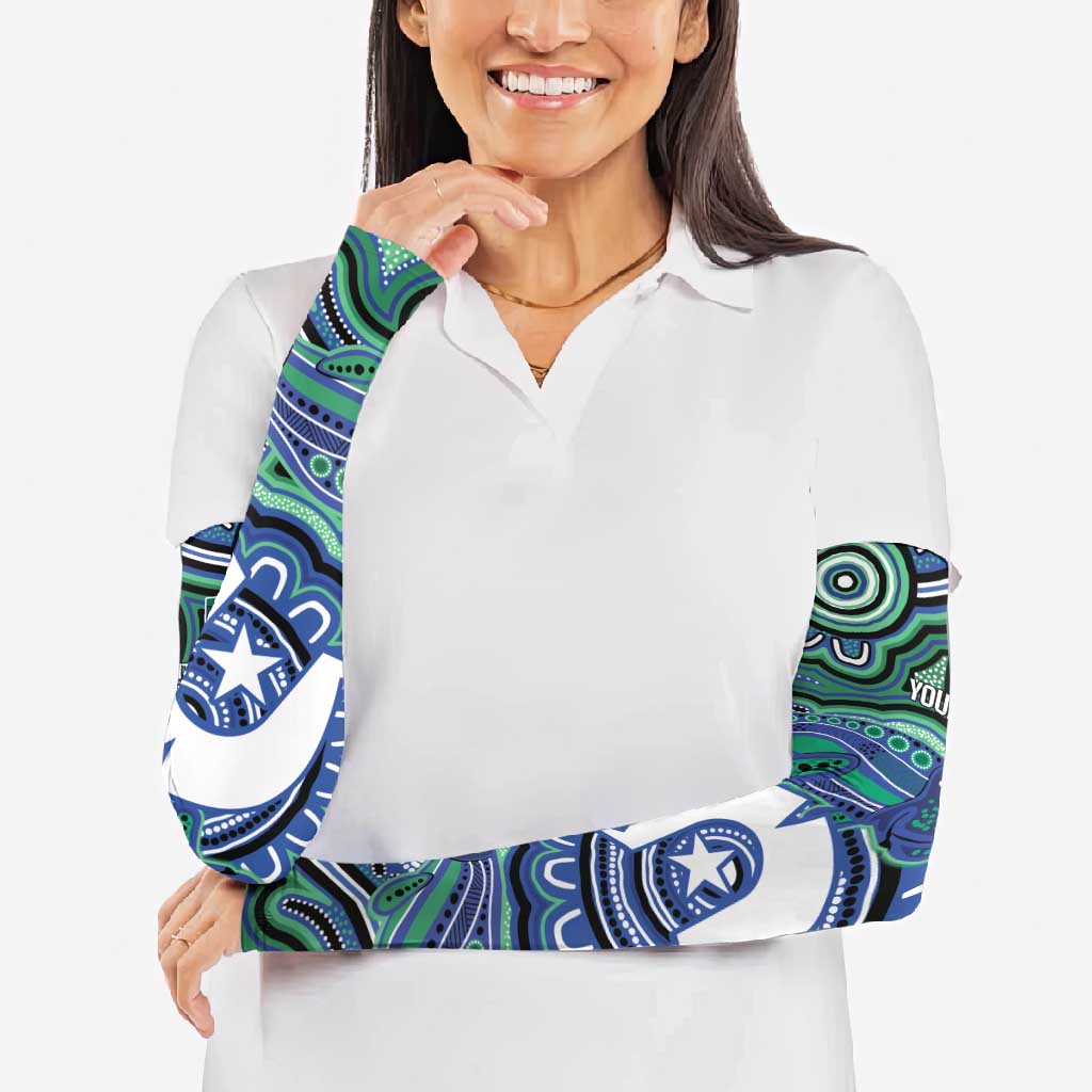 Torres Strait Islander Flag Day Personalised Arm Sleeves Dhari Dugongs Sea Cows Aboriginal Art