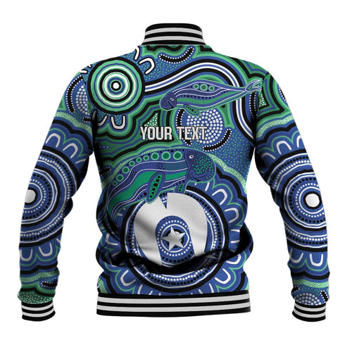 Torres Strait Islander Flag Day Personalised Baseball Jacket Dhari Dugongs Sea Cows Aboriginal Art