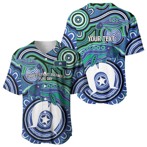 Torres Strait Islander Flag Day Personalised Baseball Jersey Dhari Dugongs Sea Cows Aboriginal Art
