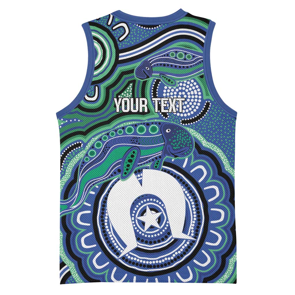 Torres Strait Islander Flag Day Personalised Basketball Jersey Dhari Dugongs Sea Cows Aboriginal Art
