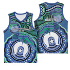 Torres Strait Islander Flag Day Personalised Basketball Jersey Dhari Dugongs Sea Cows Aboriginal Art