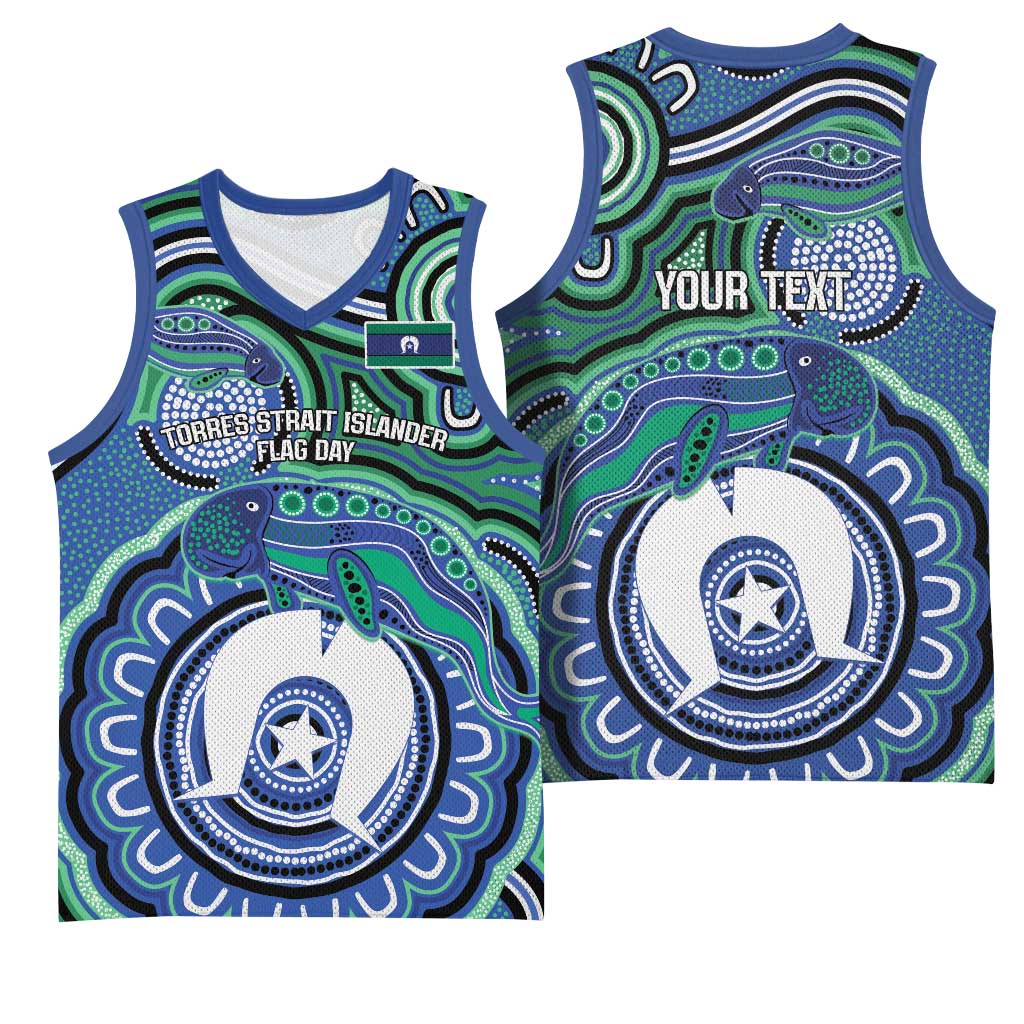 Torres Strait Islander Flag Day Personalised Basketball Jersey Dhari Dugongs Sea Cows Aboriginal Art