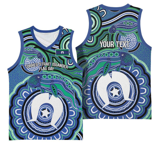 Torres Strait Islander Flag Day Personalised Basketball Jersey Dhari Dugongs Sea Cows Aboriginal Art