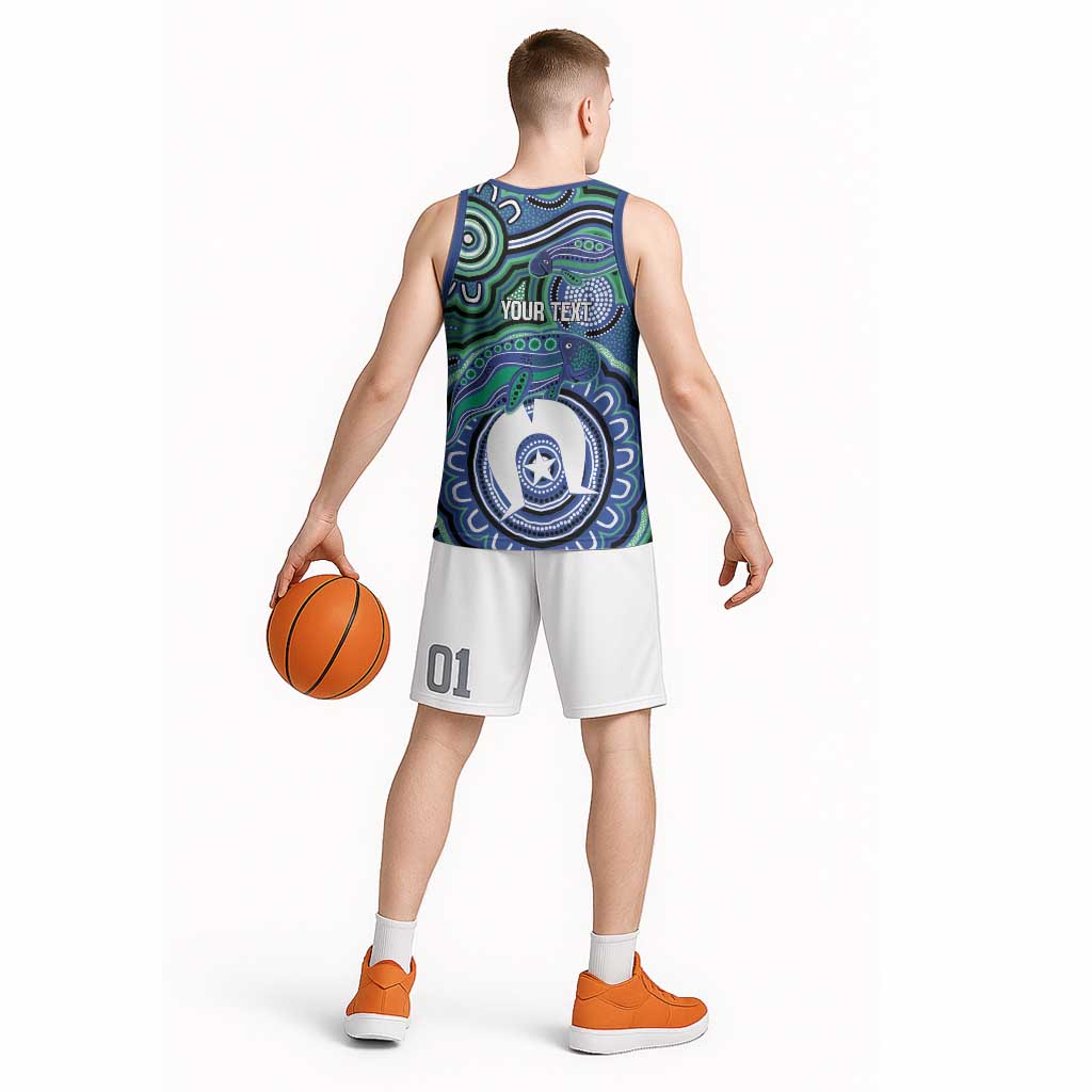 Torres Strait Islander Flag Day Personalised Basketball Jersey Dhari Dugongs Sea Cows Aboriginal Art