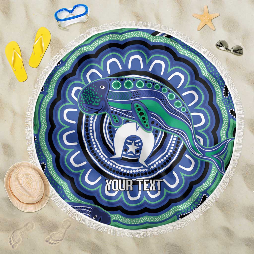 Torres Strait Islander Flag Day Personalised Beach Blanket Dhari Dugongs Sea Cows Aboriginal Art