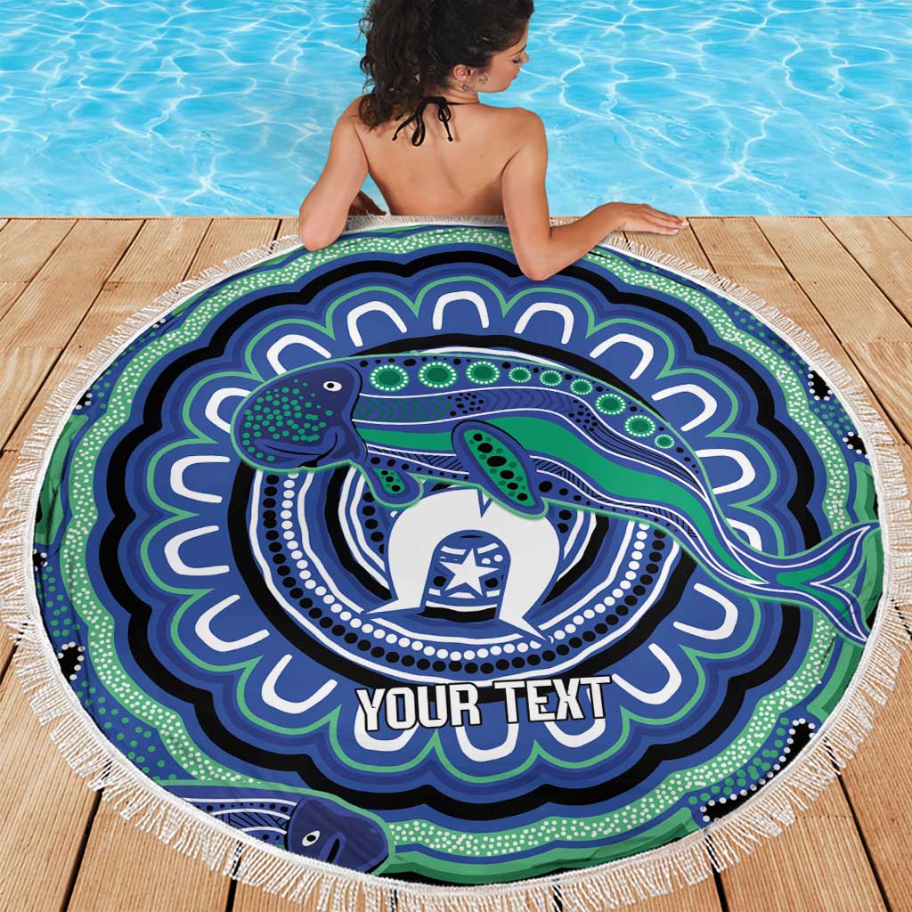 Torres Strait Islander Flag Day Personalised Beach Blanket Dhari Dugongs Sea Cows Aboriginal Art