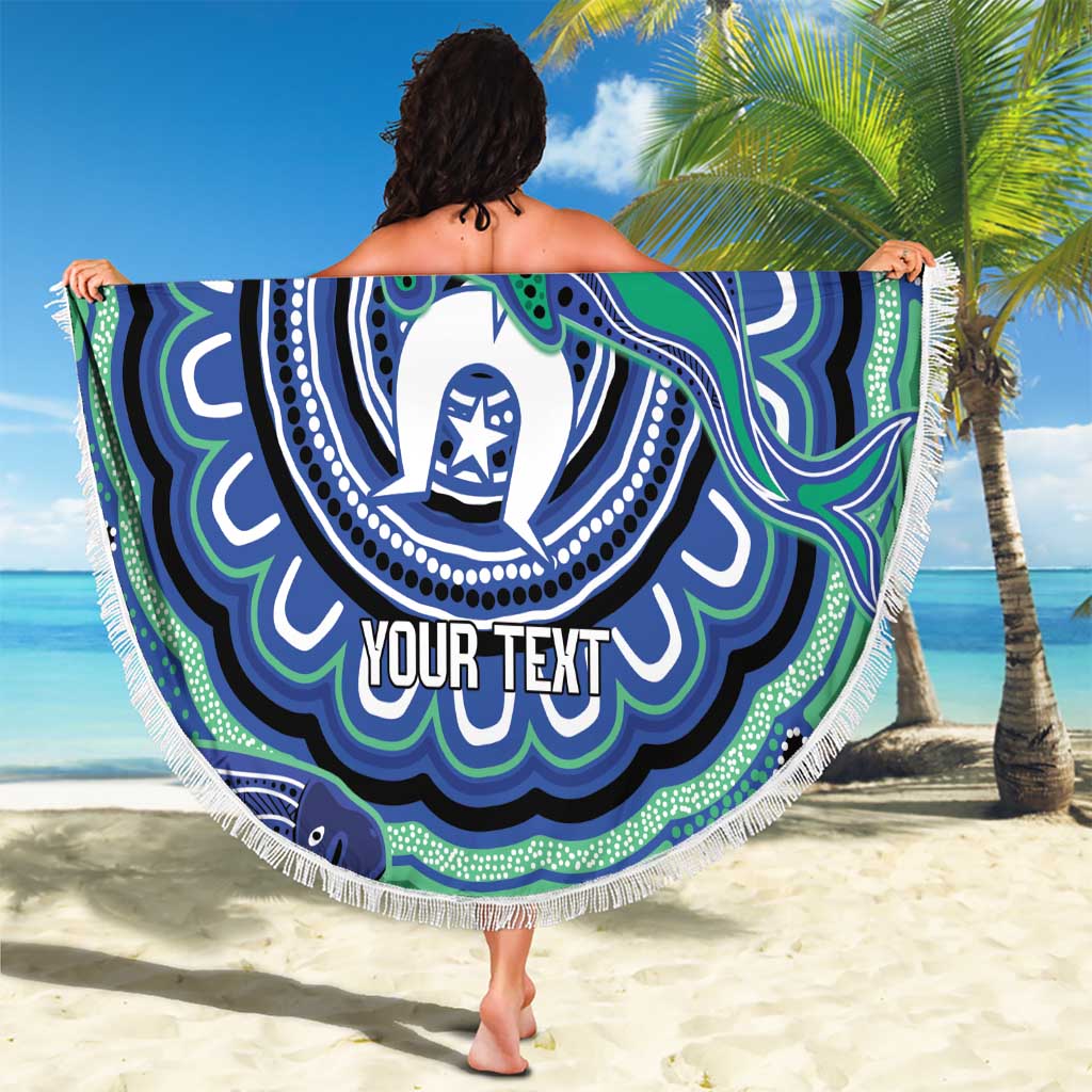 Torres Strait Islander Flag Day Personalised Beach Blanket Dhari Dugongs Sea Cows Aboriginal Art