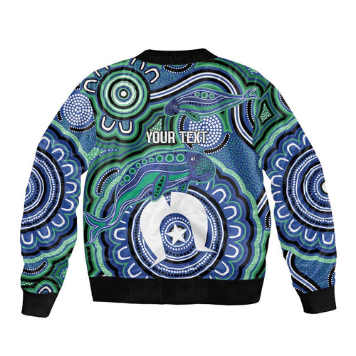 Torres Strait Islander Flag Day Personalised Bomber Jacket Dhari Dugongs Sea Cows Aboriginal Art