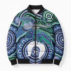 Torres Strait Islander Flag Day Personalised Bomber Puffer Jacket Dhari Dugongs Sea Cows Aboriginal Art