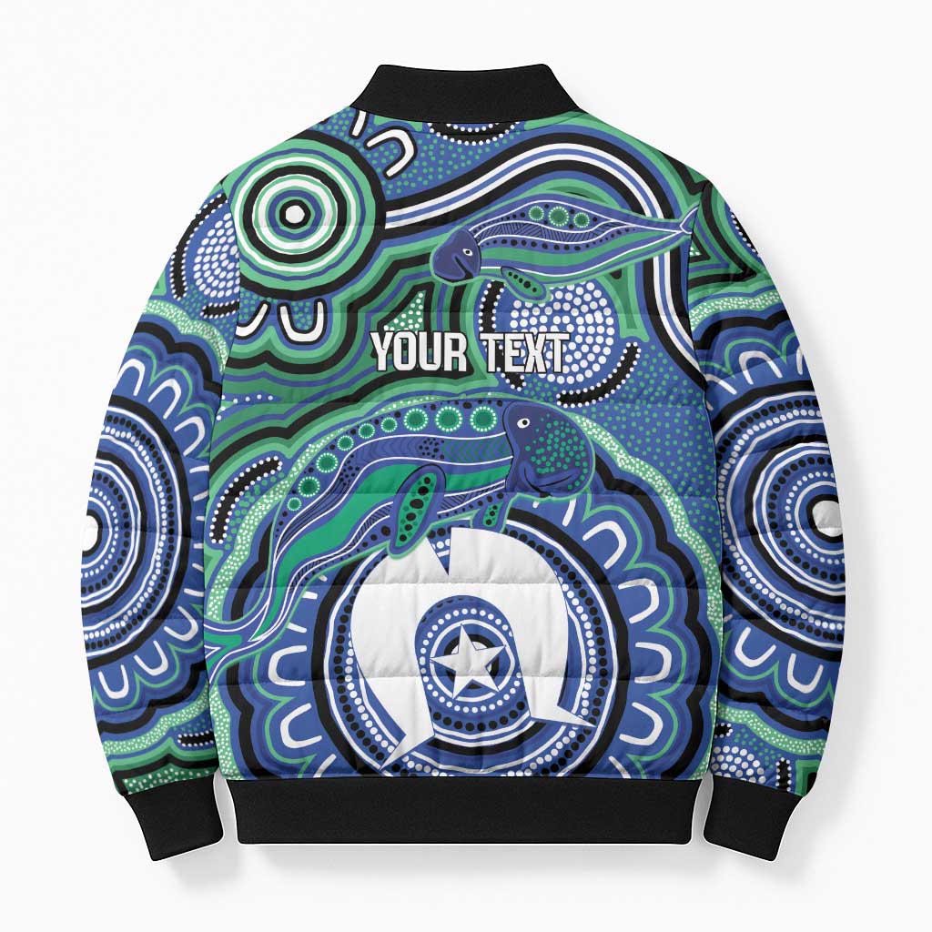 Torres Strait Islander Flag Day Personalised Bomber Puffer Jacket Dhari Dugongs Sea Cows Aboriginal Art