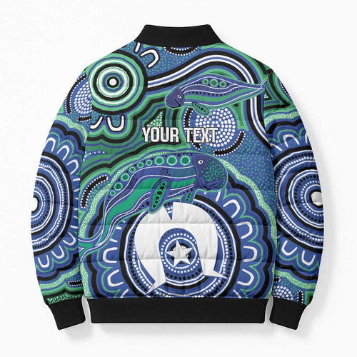 Torres Strait Islander Flag Day Personalised Bomber Puffer Jacket Dhari Dugongs Sea Cows Aboriginal Art