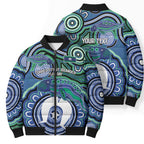 Torres Strait Islander Flag Day Personalised Bomber Puffer Jacket Dhari Dugongs Sea Cows Aboriginal Art