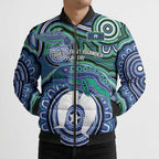Torres Strait Islander Flag Day Personalised Bomber Puffer Jacket Dhari Dugongs Sea Cows Aboriginal Art