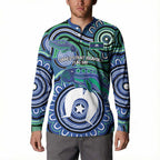 Torres Strait Islander Flag Day Personalised Button Sweatshirt Dhari Dugongs Sea Cows Aboriginal Art