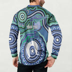 Torres Strait Islander Flag Day Personalised Button Sweatshirt Dhari Dugongs Sea Cows Aboriginal Art