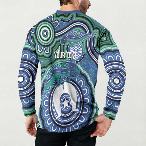 Torres Strait Islander Flag Day Personalised Button Sweatshirt Dhari Dugongs Sea Cows Aboriginal Art