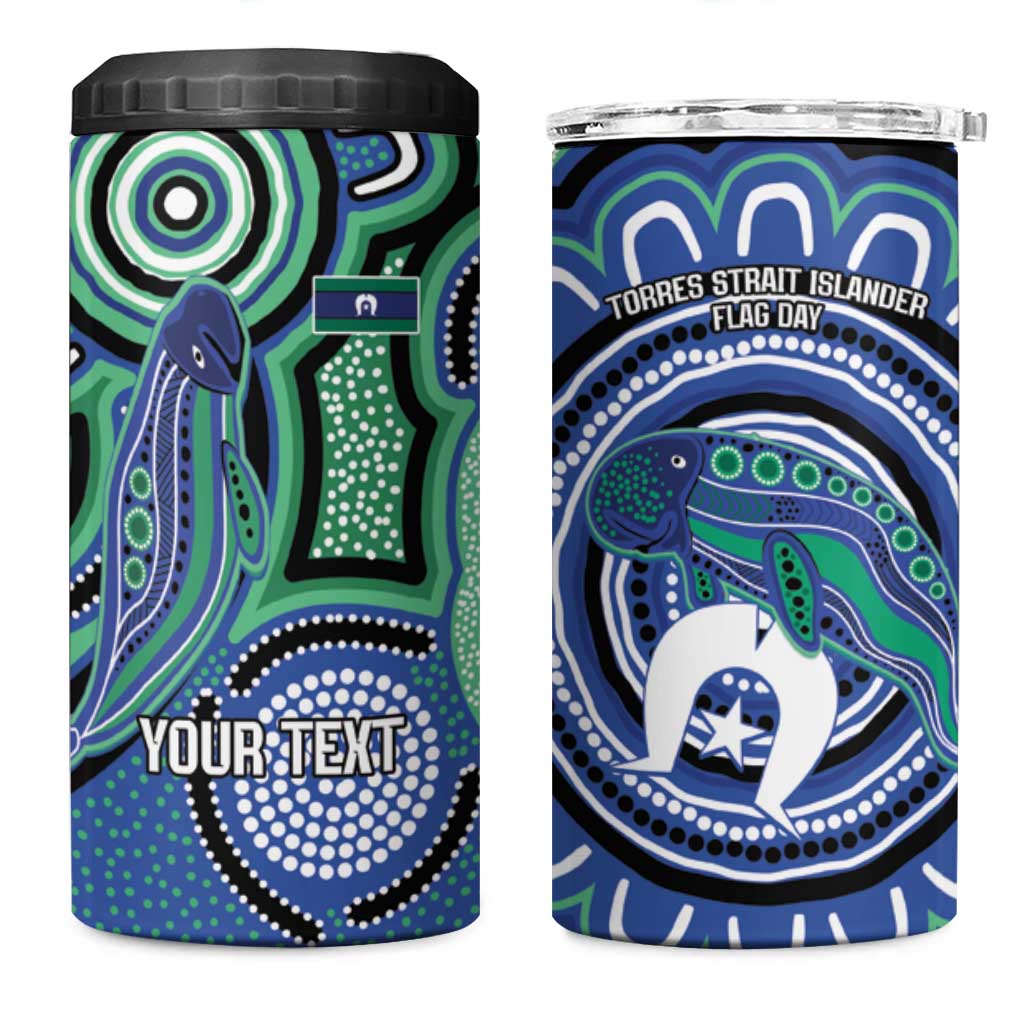 Torres Strait Islander Flag Day Personalised 4 in 1 Can Cooler Tumbler Dhari Dugongs Sea Cows Aboriginal Art