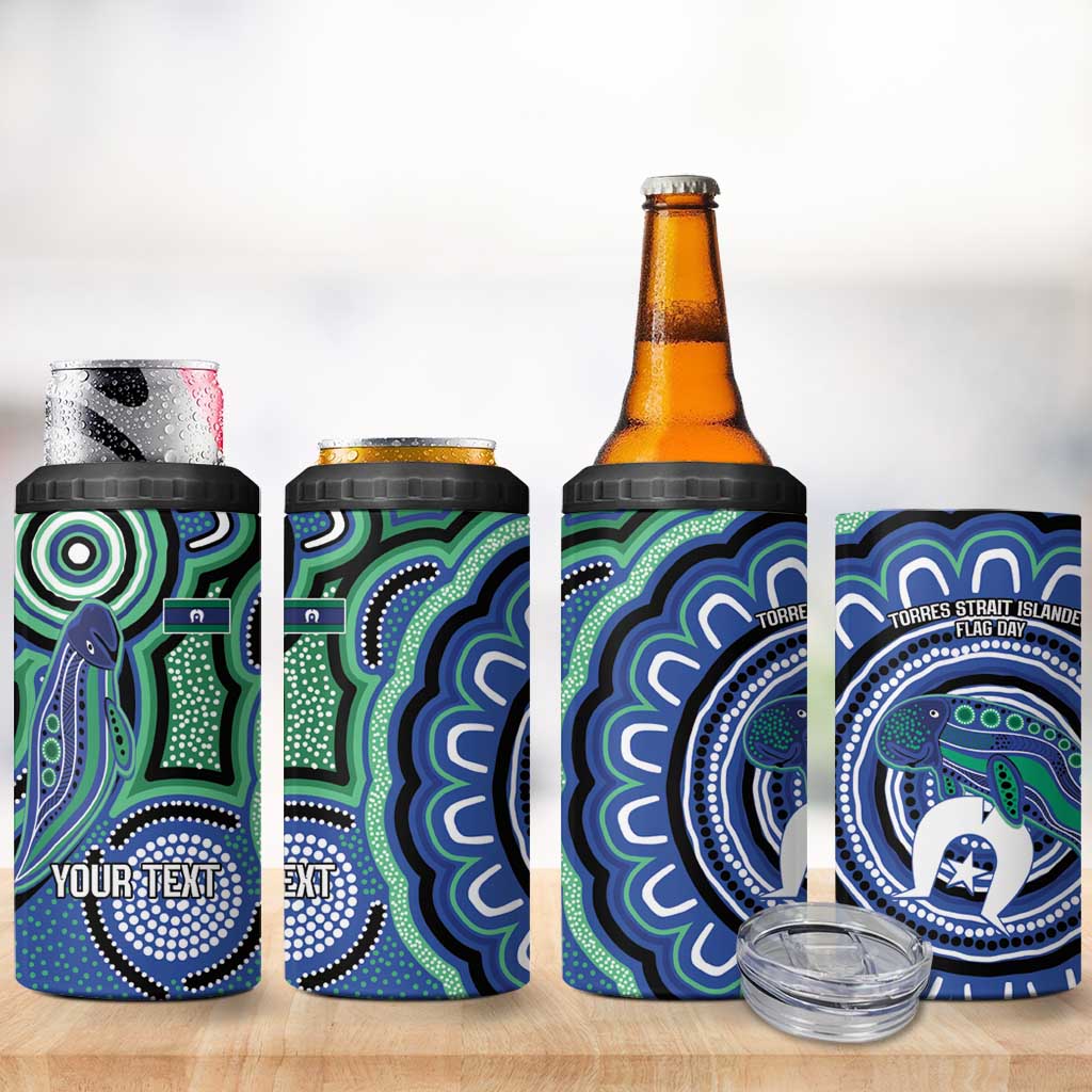 Torres Strait Islander Flag Day Personalised 4 in 1 Can Cooler Tumbler Dhari Dugongs Sea Cows Aboriginal Art