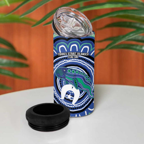 Torres Strait Islander Flag Day Personalised 4 in 1 Can Cooler Tumbler Dhari Dugongs Sea Cows Aboriginal Art