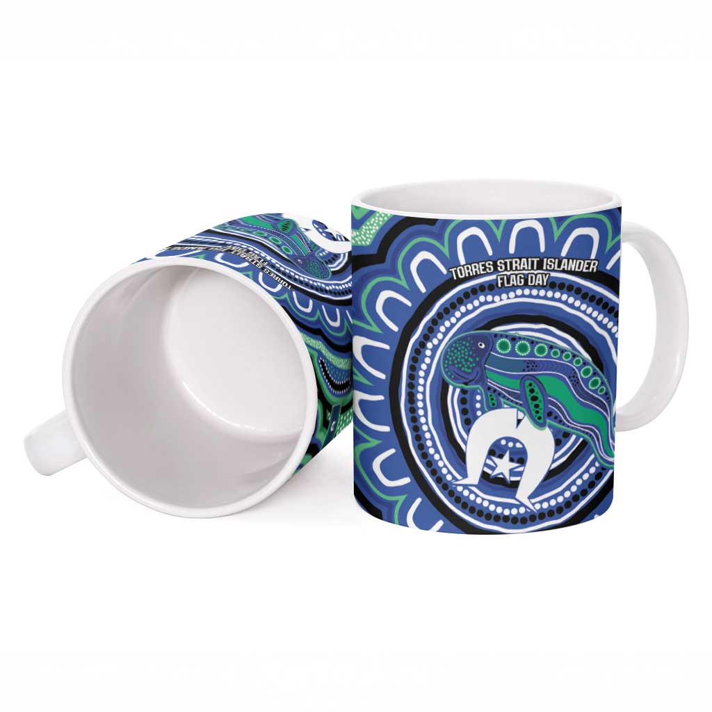 Torres Strait Islander Flag Day Personalised Ceramic Mug Dhari Dugongs Sea Cows Aboriginal Art