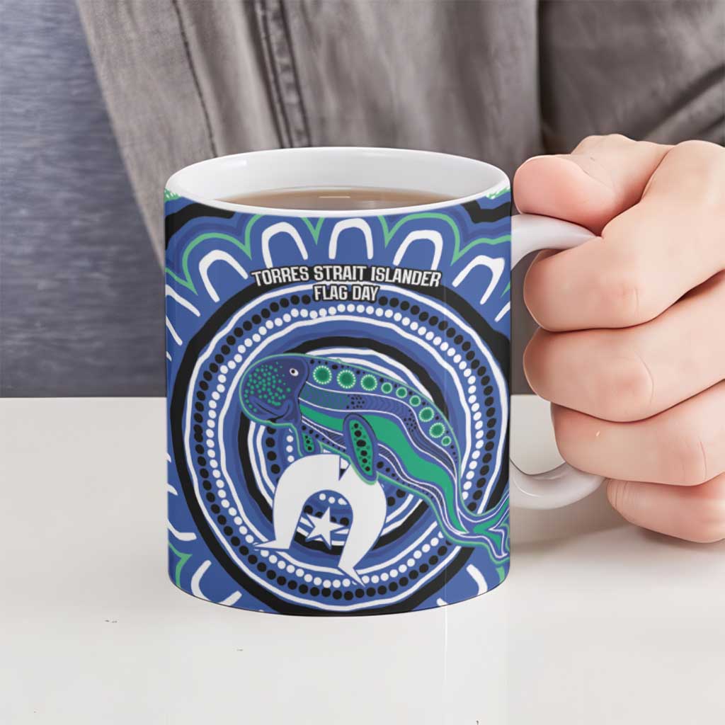 Torres Strait Islander Flag Day Personalised Ceramic Mug Dhari Dugongs Sea Cows Aboriginal Art