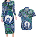 Torres Strait Islander Flag Day Personalised Couples Matching Long Sleeve Bodycon Dress and Hawaiian Shirt Dhari Dugongs Sea Cows Aboriginal Art
