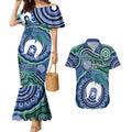 Torres Strait Islander Flag Day Personalised Couples Matching Mermaid Dress and Hawaiian Shirt Dhari Dugongs Sea Cows Aboriginal Art