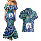 Torres Strait Islander Flag Day Personalised Couples Matching Mermaid Dress and Hawaiian Shirt Dhari Dugongs Sea Cows Aboriginal Art