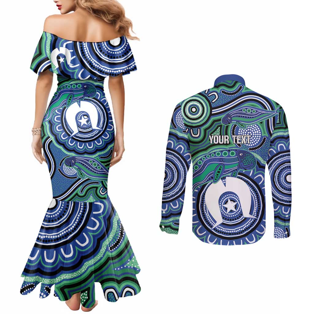 Torres Strait Islander Flag Day Personalised Couples Matching Mermaid Dress and Long Sleeve Button Shirt Dhari Dugongs Sea Cows Aboriginal Art