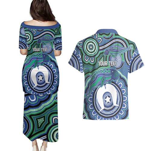 Torres Strait Islander Flag Day Personalised Couples Matching Puletasi and Hawaiian Shirt Dhari Dugongs Sea Cows Aboriginal Art