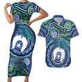 Torres Strait Islander Flag Day Personalised Couples Matching Short Sleeve Bodycon Dress and Hawaiian Shirt Dhari Dugongs Sea Cows Aboriginal Art