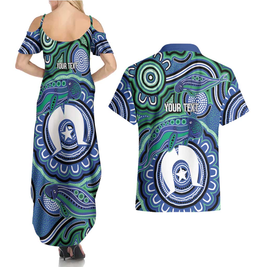 Torres Strait Islander Flag Day Personalised Couples Matching Summer Maxi Dress and Hawaiian Shirt Dhari Dugongs Sea Cows Aboriginal Art