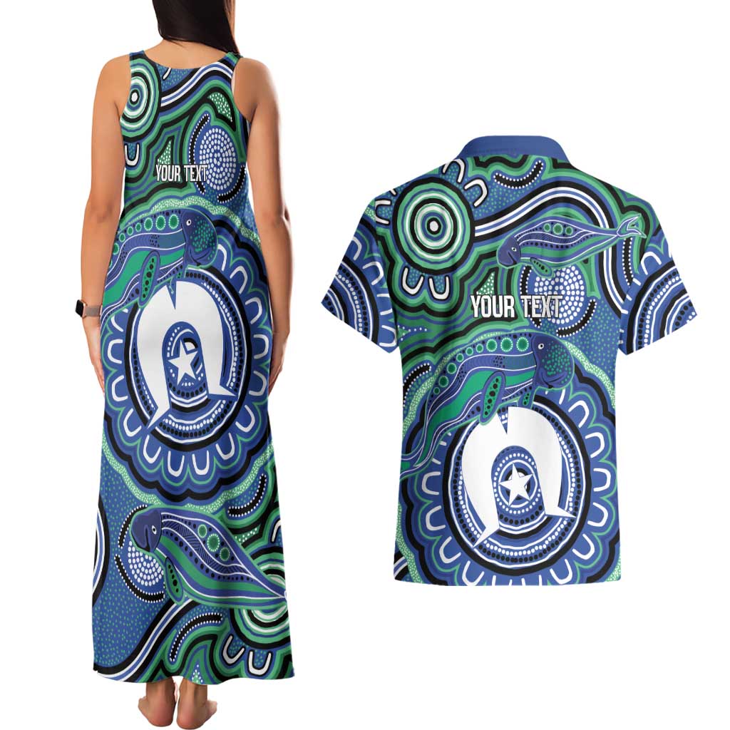 Torres Strait Islander Flag Day Personalised Couples Matching Tank Maxi Dress and Hawaiian Shirt Dhari Dugongs Sea Cows Aboriginal Art
