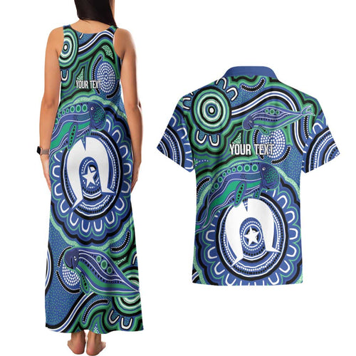Torres Strait Islander Flag Day Personalised Couples Matching Tank Maxi Dress and Hawaiian Shirt Dhari Dugongs Sea Cows Aboriginal Art