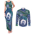 Torres Strait Islander Flag Day Personalised Couples Matching Tank Maxi Dress and Long Sleeve Button Shirt Dhari Dugongs Sea Cows Aboriginal Art