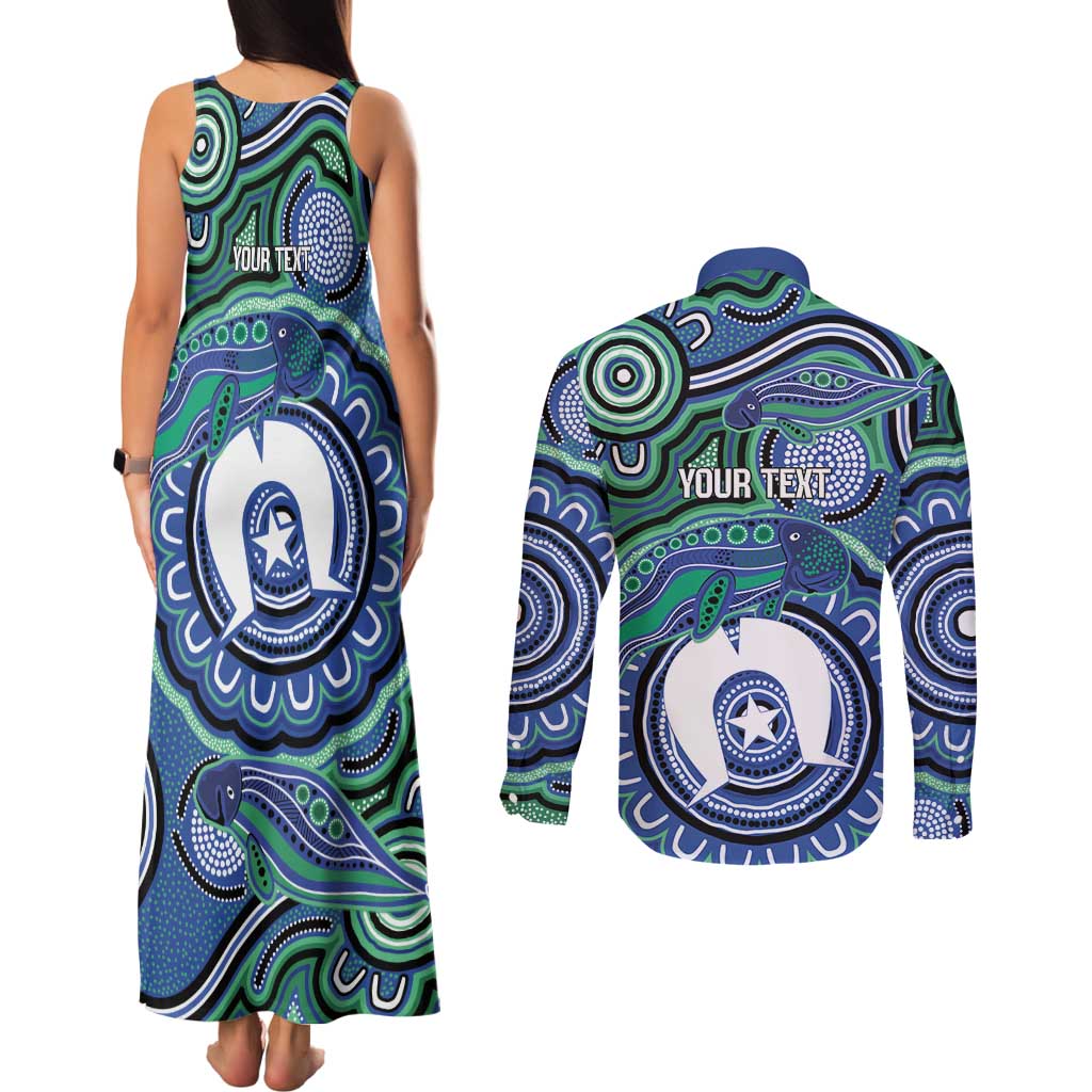 Torres Strait Islander Flag Day Personalised Couples Matching Tank Maxi Dress and Long Sleeve Button Shirt Dhari Dugongs Sea Cows Aboriginal Art