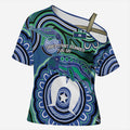 Torres Strait Islander Flag Day Personalised Cross Shoulder Shirt Dhari Dugongs Sea Cows Aboriginal Art