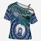 Torres Strait Islander Flag Day Personalised Cross Shoulder Shirt Dhari Dugongs Sea Cows Aboriginal Art
