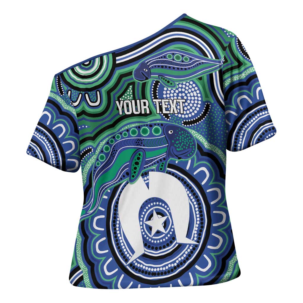 Torres Strait Islander Flag Day Personalised Cross Shoulder Shirt Dhari Dugongs Sea Cows Aboriginal Art